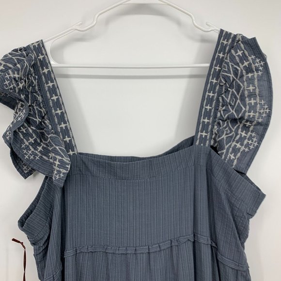 Knox Rose Dress Blue Embroidered Ruffle Short Sleeve Tiered NWT - Picture 10 of 13